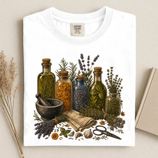 Herbal oils/tinctures illustration Comfort Colors 1717 tee shirt