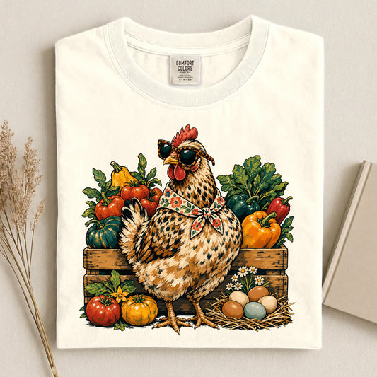 Bandana-wearing hen illustration Comfort Colors 1717 tee shirt T Shirt